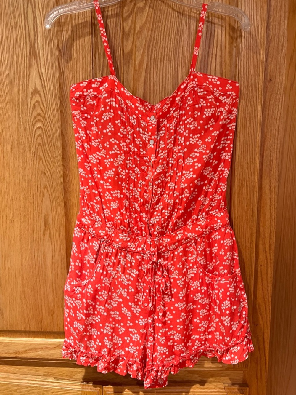 Free People Daisy Floral Print Snap-Front Drawstring Waist Romper Red Size Small